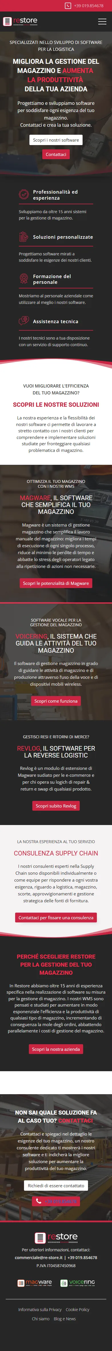 screenshot sito web re-store mobile